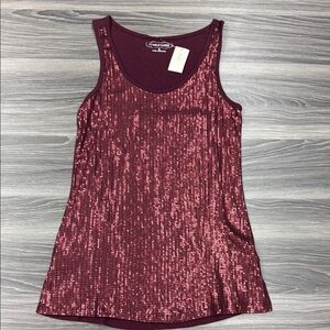 Maurices Sequin Sleeveless Tank Top, Maroon - Size Small